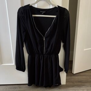 Express Black Zip-Front Long Sleeve Romper | size XS